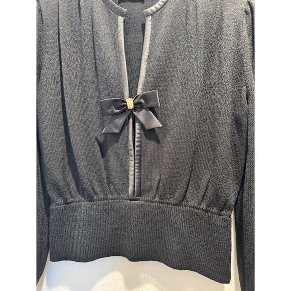 Vintage ST. JOHN Santana Knit Evening Top Women’s Black Satin Bow Retro Bling - Picture 4 of 11